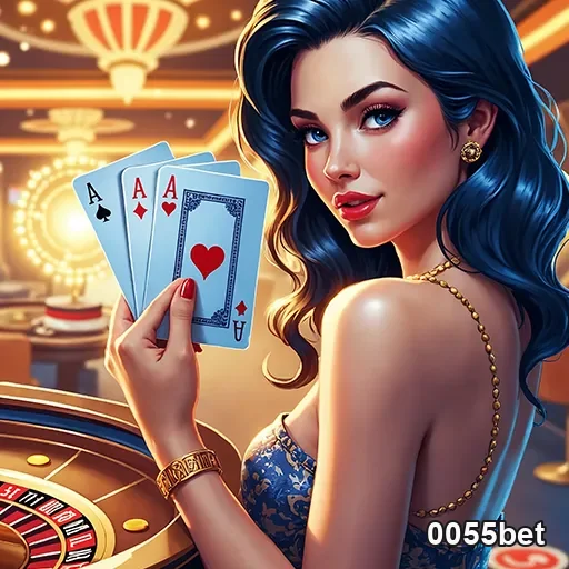 Imagem de cassino com o logotipo 0055bet, destaque para a experiência de jogos e apostas no site 0055bet